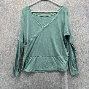 Prana Shirt Womens Medium Green Long Sleeve V Neck Ribbed Yoga Top